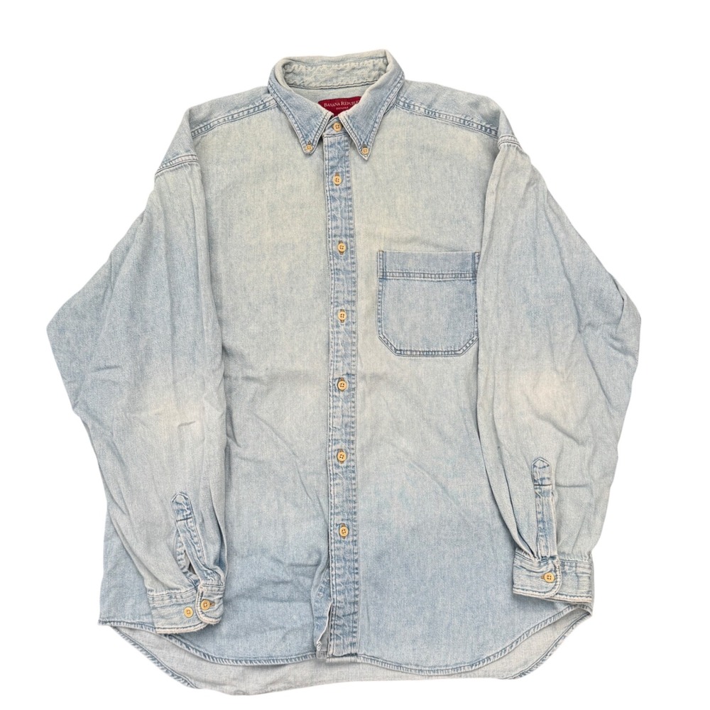 Banana Republic Denim Mens Large Light Wash Cotton Button Down Shirt CA 17897